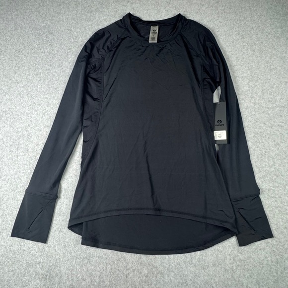 Mono B Tops - Mono B Womens Black Long Sleeve Activewear Top Mesh Back‎ Thumbholes AT-A0436 L